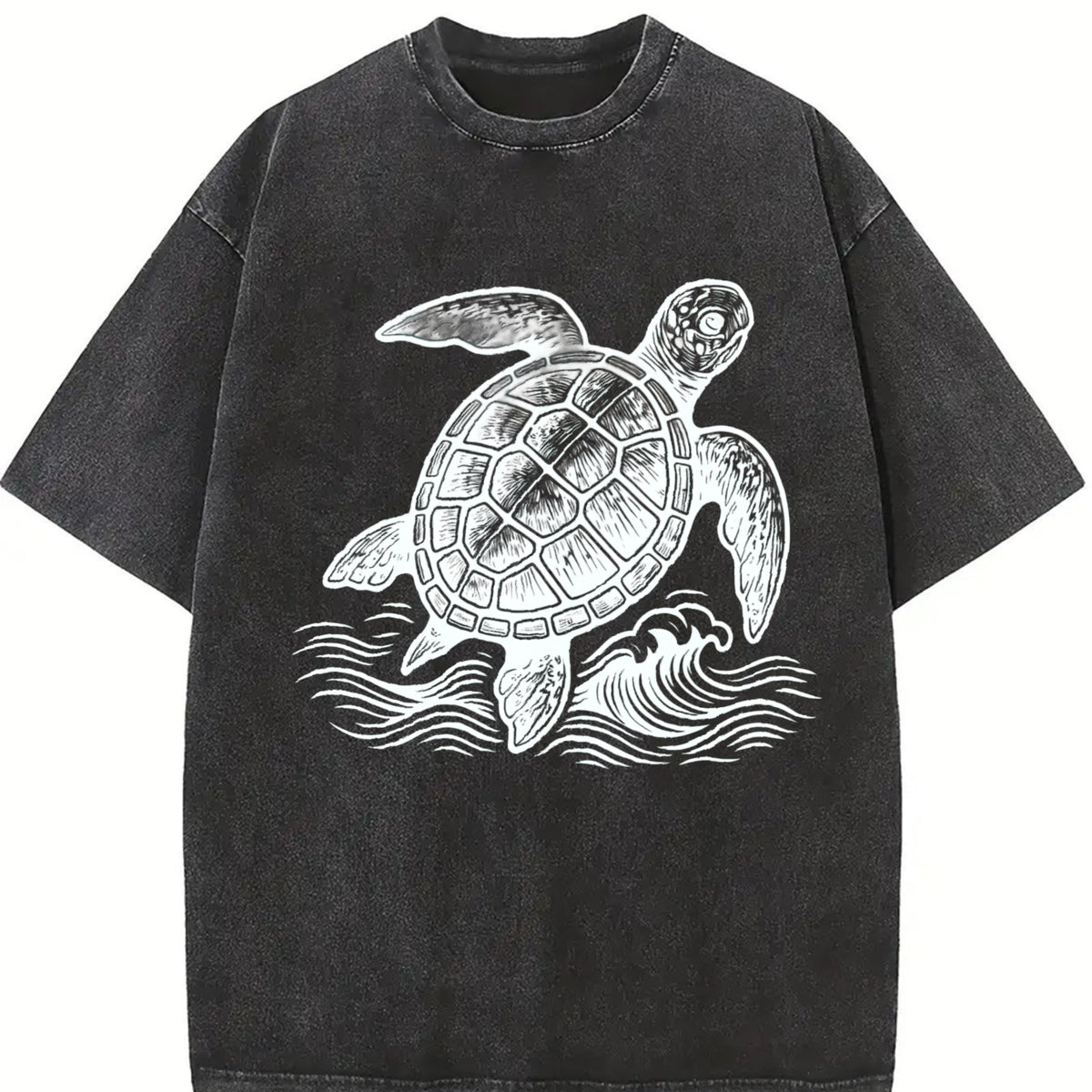 Turtle ® Ocean 90s Vintage Washed T-Shirt in Black