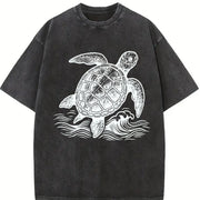 Turtle ® Ocean 90s Vintage Washed T-Shirt in Black