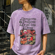 Dungeons and Dragons and Drive Ins and Dives Vintage Washed T-Shirt in Purple