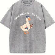 Boy Mom Outnumbered by Boys Goose Vintage Washed T-Shirt in Gray