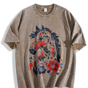 New Year Winter a Horse Year Theme Vintage Washed T-Shirt in Brown