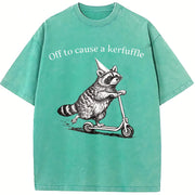 Off To Cause A Kerfuffle Racoon Scooter Adult Humor vintage washed oversized T-shirt in Blue
