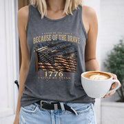 Because of the Brave 1776 Flag Women's Color Cotton Tank Top in Gray