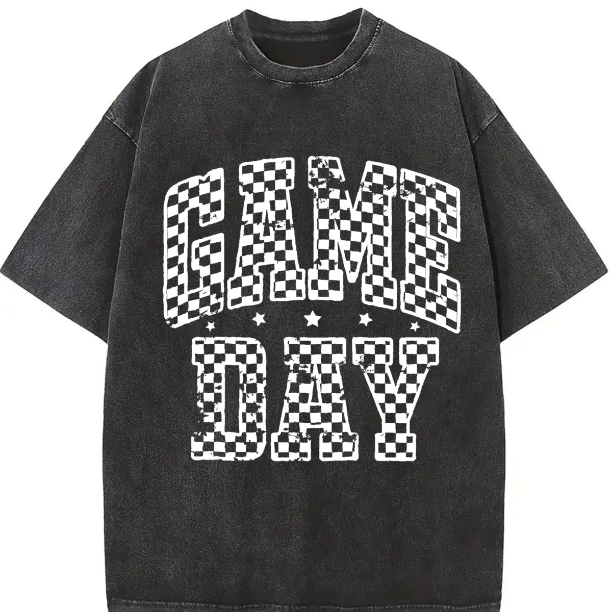 Checkered Game Day Vintage Washed T-Shirt in Black
