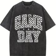 Checkered Game Day Vintage Washed T-Shirt in Black