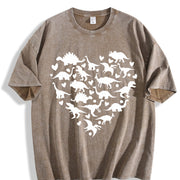 Heart-shaped Dinosaur 1pc Vintage Washed T-Shirt in Brown
