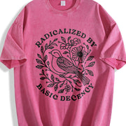 Radicalized By Basic Decency Floral Social Justice vintage washed oversized T-shirt in Red