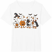Halloween Goose Halloween Ghost Silly Goose Fall Spooky Cotton T-Shirt in White