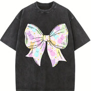 Coquette Easter Bow vintage washed oversized T-shirt in Black
