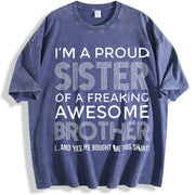 Style – Proud Sister and Awesome Brother vintage washed oversized T-shirt in Blue