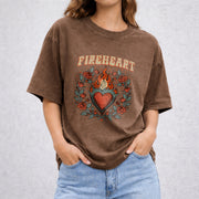 Fire-heart vintage washed oversized T-shirt in Brown