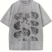 Frogs 90s Tattoo Retro ® Y2k Amphibian Vintage Washed T-Shirt in Gray