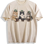 Cat Shamrock – St. Patrick’s Day vintage washed oversized T-shirt in Beige