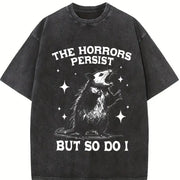 The Horrors Persist But So Do I Opossum vintage washed oversized T-shirt in Black