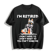 Ladies' with Cartoon Coffee Donkey Retired Cotton T-Shirt in Black