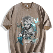 Killua Zoldyck Hunter x Hunter Anime Soft Anime for Anime vintage washed oversized T-shirt in Brown