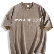 Ladies' American Retro Pink Overstimulated Letter Large Vintage Washed T-Shirt in Brown