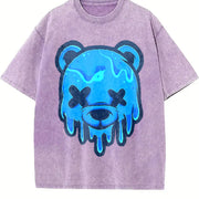 Drippy Blue Bear Two Piece Set Vintage Washed T-Shirt in Purple