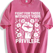 Fight for Those Without Your Privilege Fist Floral Slogan Vintage Washed T-Shirt in Red