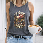 Land of the Free Because of the Brave Women's Color Cotton Tank Top in Gray