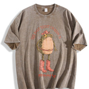 The Only Squat I'm Doin' Is Diddly Cowboy Frog Western vintage washed oversized T-shirt in Brown
