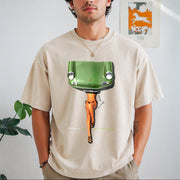 Green Paint Brush Vintage Washed T-Shirt in Beige