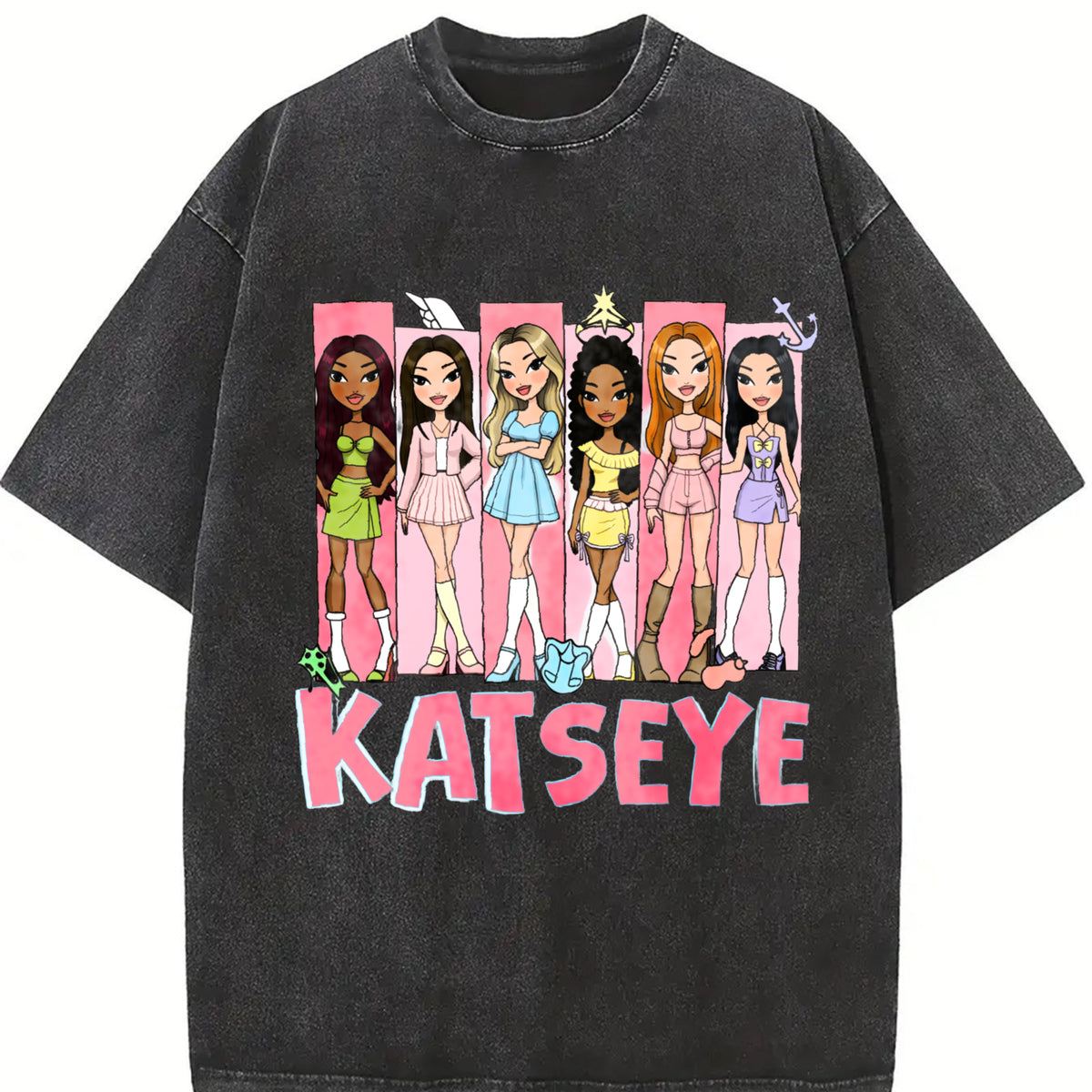 Katseye Music Ka.tseye Beautiful Chaos Vintage Washed T-Shirt in Black
