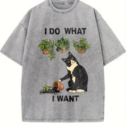 I Do What I Want Cat Vintage Washed T-Shirt in Gray