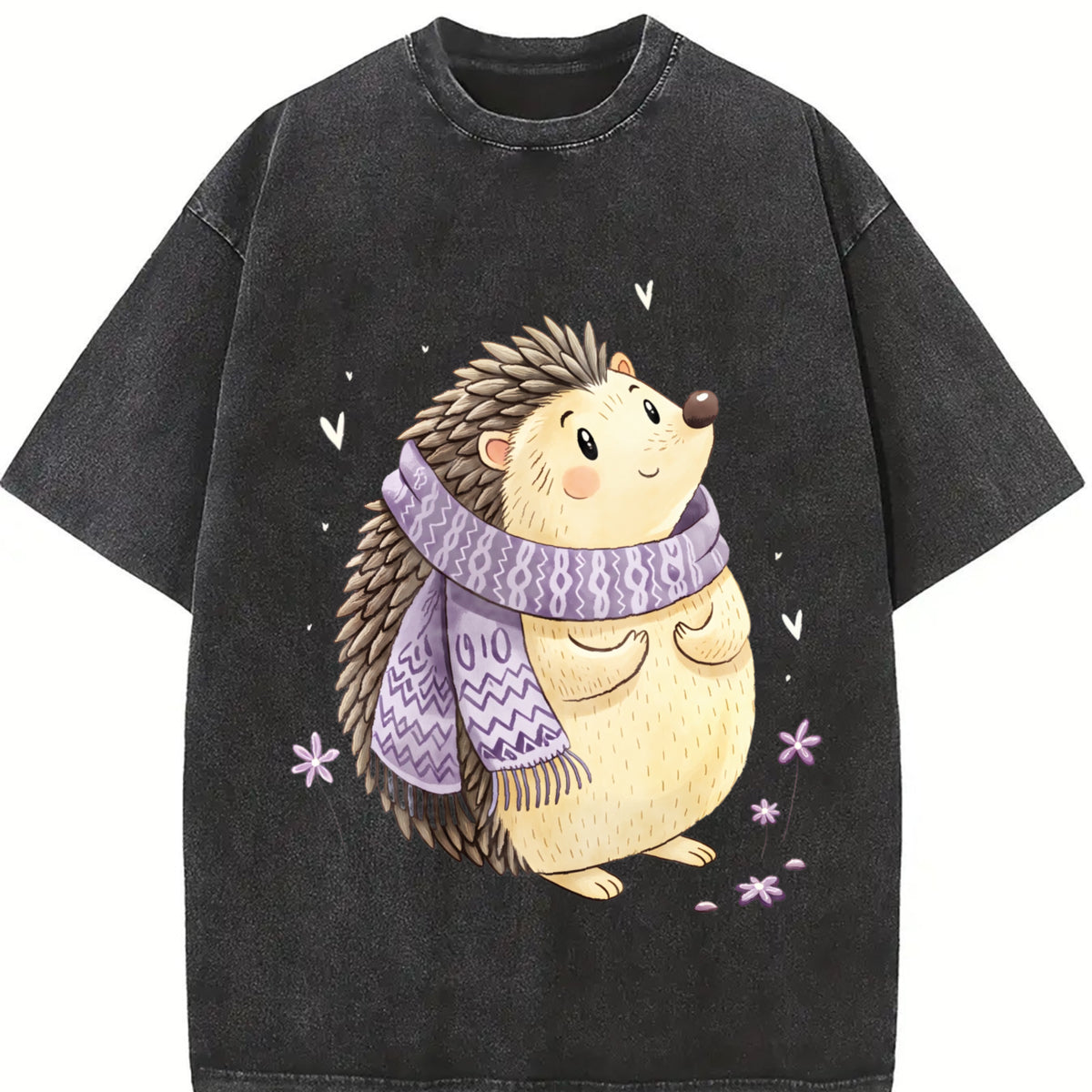 Short-sleeve with Scarf & Hedgehog Vintage Washed T-Shirt in Black