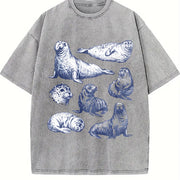 Seal 90s Tattoo Retro ® Y2k Ocean Sea Lion Vintage Washed T-Shirt in Gray