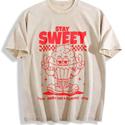 Retro Stay Sweet Mascot 90s Vintage Washed T-Shirt in Beige