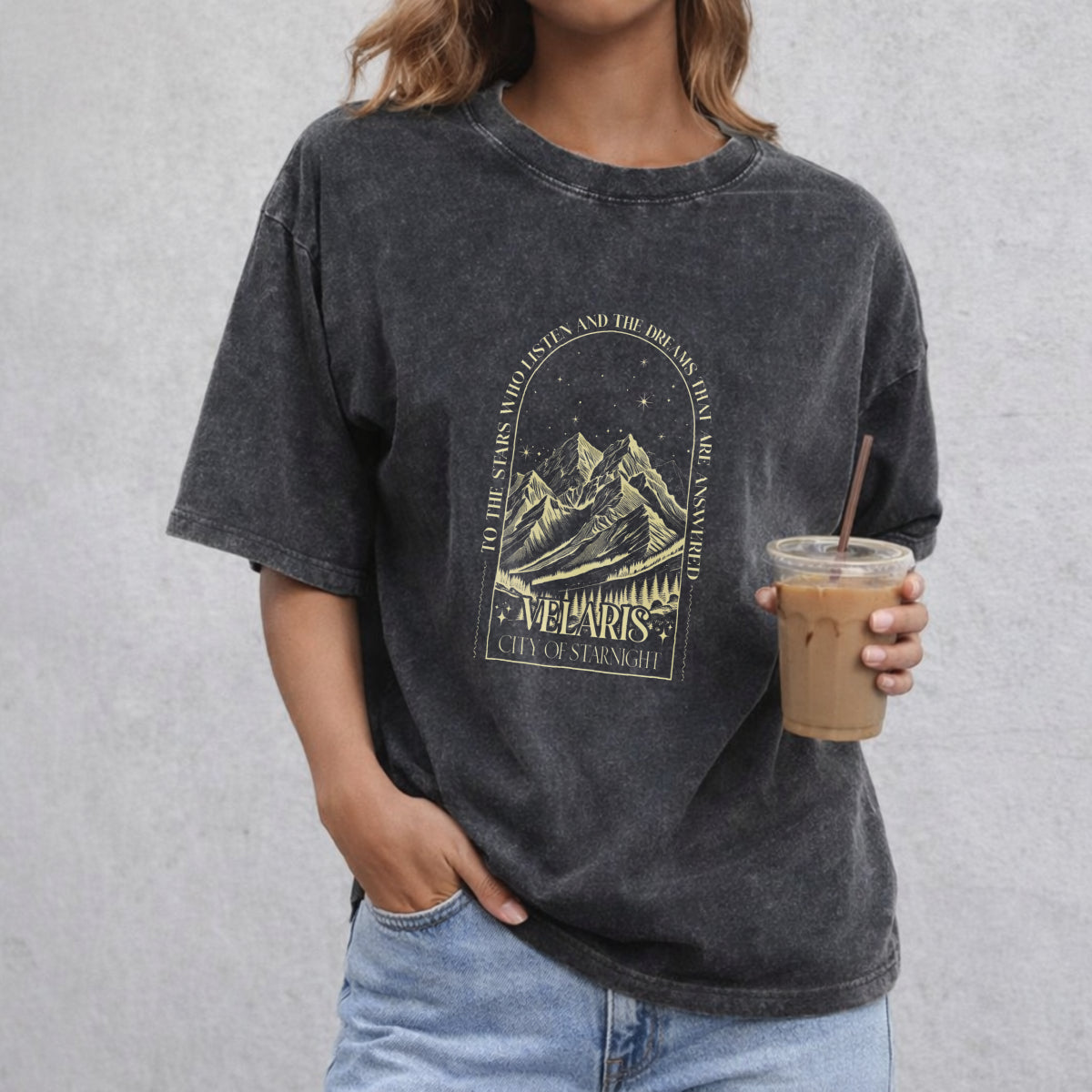 Velaris City Of Starlight vintage washed oversized T-shirt in Black