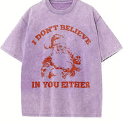 Retro Santa I Don't Believe in You Either 90s Vintage Washed T-Shirt in Purple