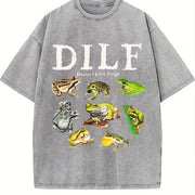 Dilf Damn I Love Frogs Frog 90s Vintage Washed T-Shirt in Gray