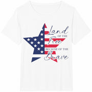Patriotic Star Flag Land of the Free Because of the Brave Cotton T-Shirt in White