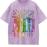 Equal Rights Book Flower Vintage Washed T-Shirt in Purple