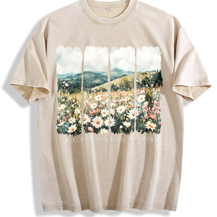 ColorsLet Kindness Bloom Be Cool Be Kind Retro Flower vintage washed oversized T-shirt in Beige
