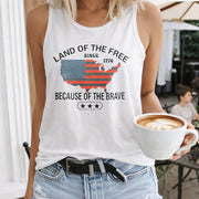 Land of the Free Because of the Brave Women's Color Cotton Tank Top in White