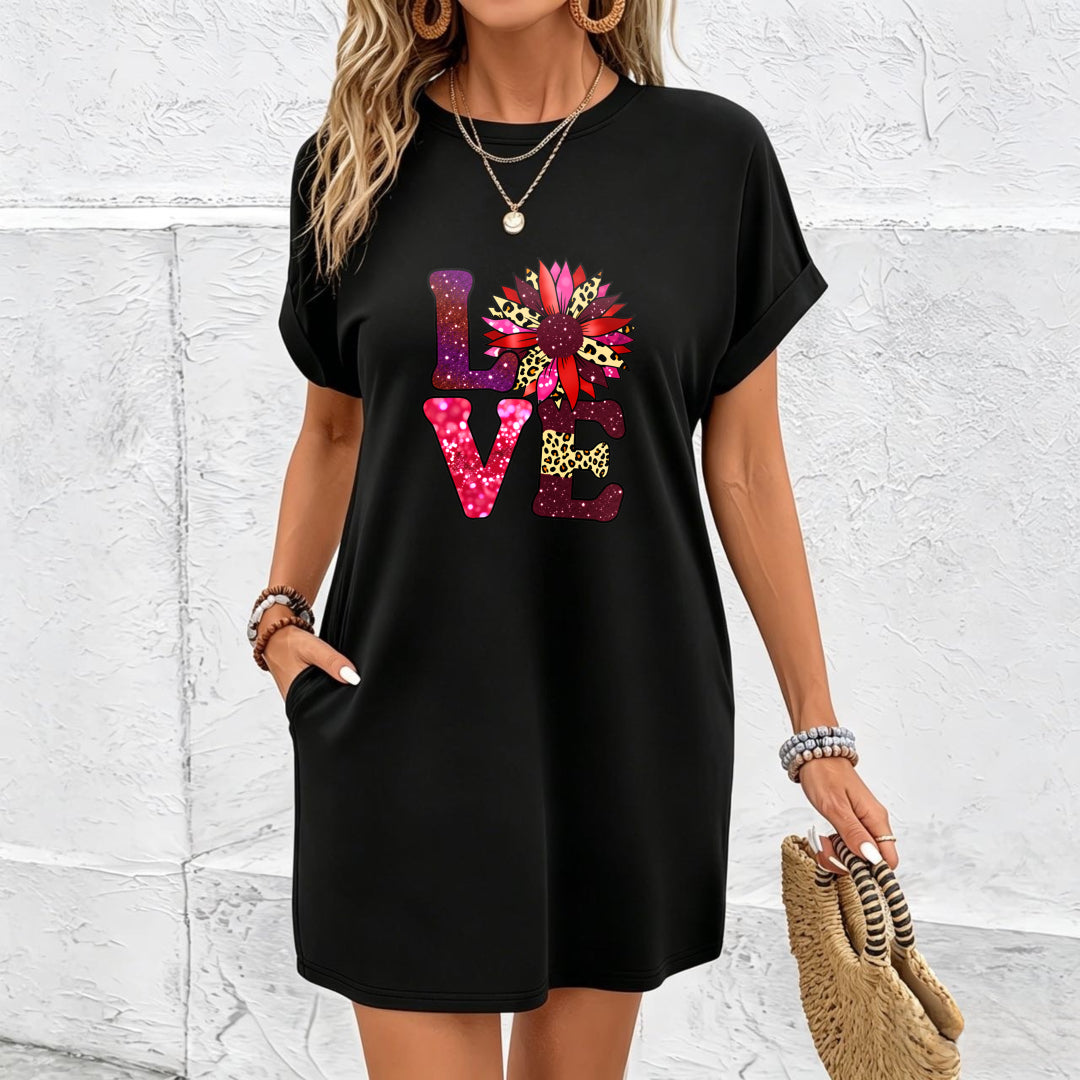Heart Dress- and Elastic Dress Cotton T-Shirt in Black