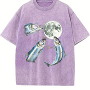 Sardine Howling to Moon Vintage Washed T-Shirt in Purple