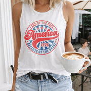 Land of the Free Because of the Brave Women's Color Cotton Tank Top in White