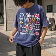 She Is Mom Bible Verses Christian Boho Floral Mother's Day Vintage Washed T-Shirt in Blue