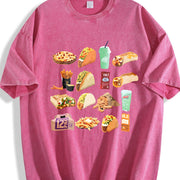 250gsm Retro Mexican Food (Tacos Vintage Washed T-Shirt in Red