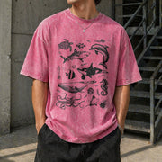 Sea Animal Tattoo Vintage Washed T-Shirt in Red