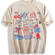 Stars Stripes and Freedom Vibes Vintage Washed T-Shirt in Beige