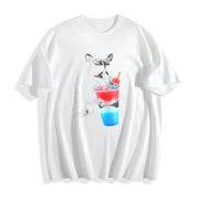 4th of July Raccoon Drinking Patriotic Slushie Cotton T-Shirt in White