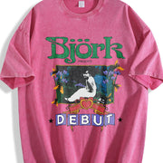 Y2k Bjork Debut Vintage Washed T-Shirt in Red