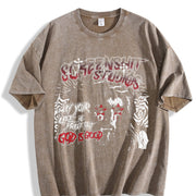 God Is Good Jesus Black Grunge Religious Vintage Washed T-Shirt in Brown