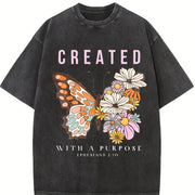 Tops2026women's Retro Vintage Washed T-Shirt in Black
