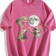 Frog Howling at Moon 90s Vintage Washed T-Shirt in Red